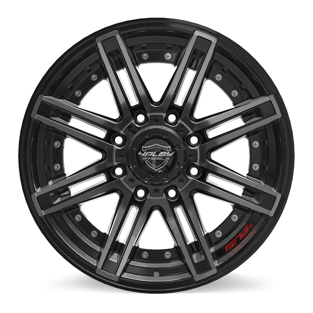 20x10 4PLAY 4P08 Gloss Black w/ Brushed Face & Tinted Clear Wheel 8x170 (-24mm)