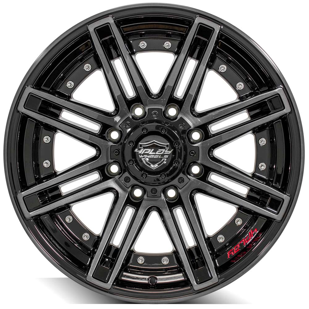 20x10 4PLAY 4P08 Gloss Black w/ Brushed Face & Tinted Clear Wheel 8x6.5 (-24mm)