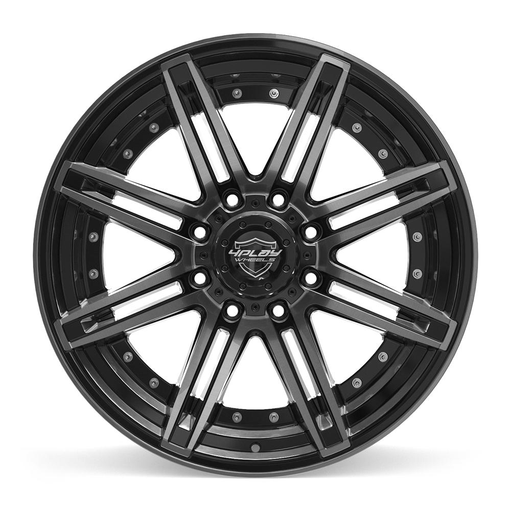 22x10 4PLAY 4P08 Gloss Black w/ Brushed Face & Tinted Clear Wheel 8x6.5 (-24mm)