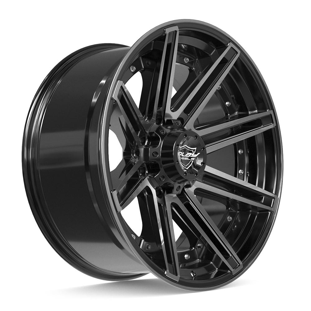 22x10 4PLAY 4P08 Gloss Black w/ Brushed Face & Tinted Clear Wheel 8x6.5 (-24mm)