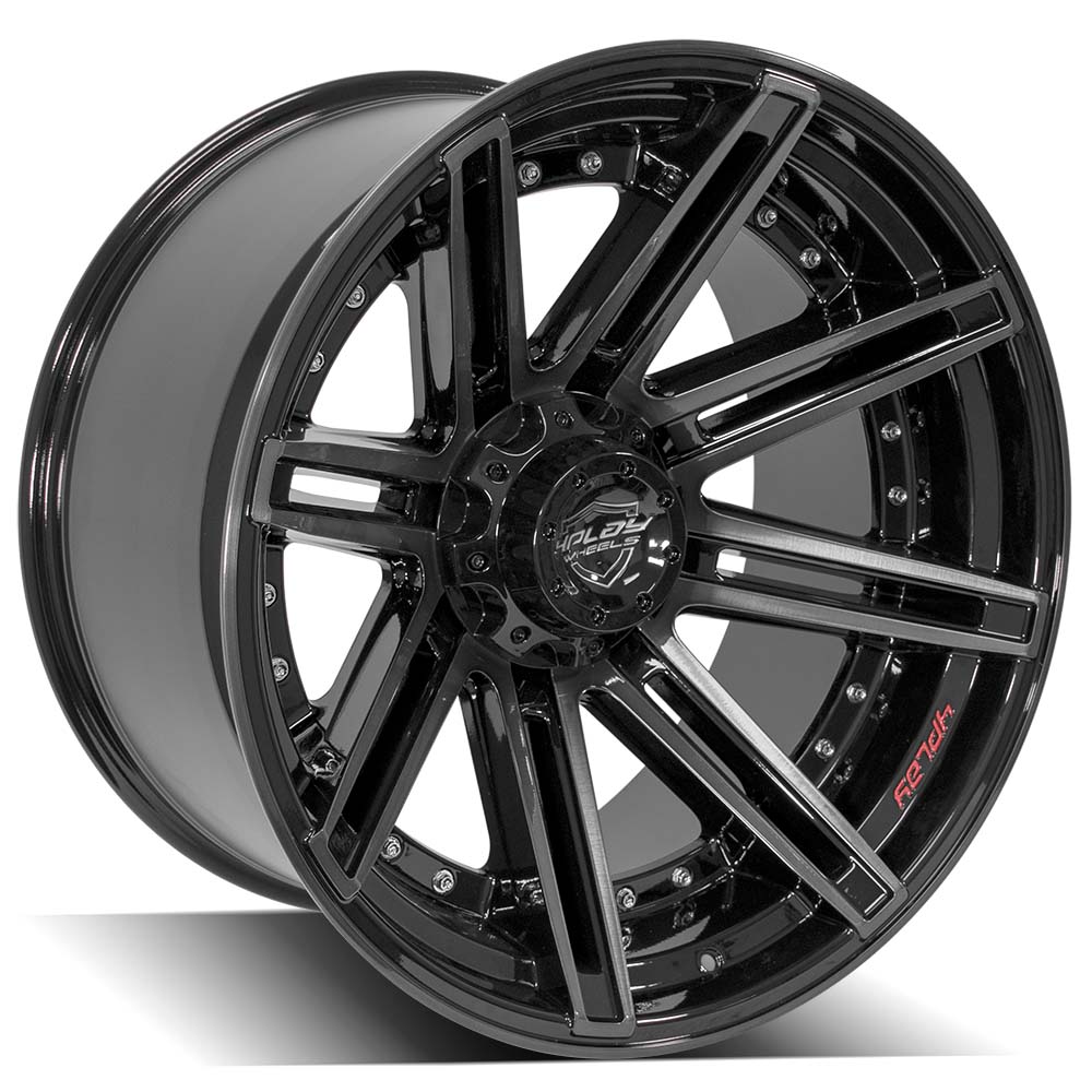 22x12 4PLAY 4P08 Gloss Black Brushed Face Wheel 5x5/5x5.5 (-44mm)