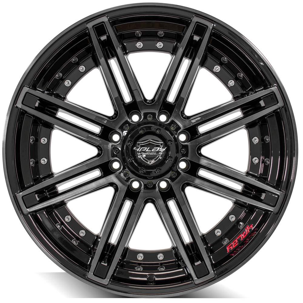 22x12 4PLAY 4P08 Gloss Black w/ Brushed Face & Tinted Clear Wheel 8x170 (-44mm)