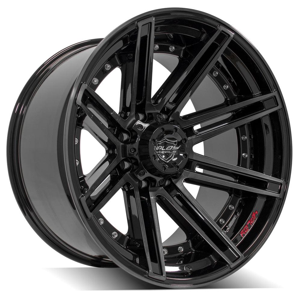 22x12 4PLAY 4P08 Gloss Black w/ Brushed Face & Tinted Clear Wheel 8x170 (-44mm)