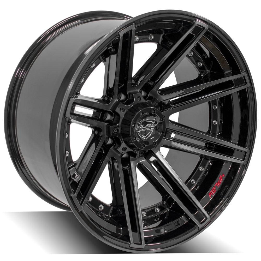 22x12 4PLAY 4P08 Gloss Black w/ Brushed Face & Tinted Clear Wheel 8x180 (-44mm)