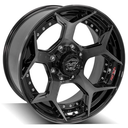 22x10 4PLAY 4P50 Gloss Black w/ Brushed Face & Tinted Clear Wheel 8x6.5 (-24mm)