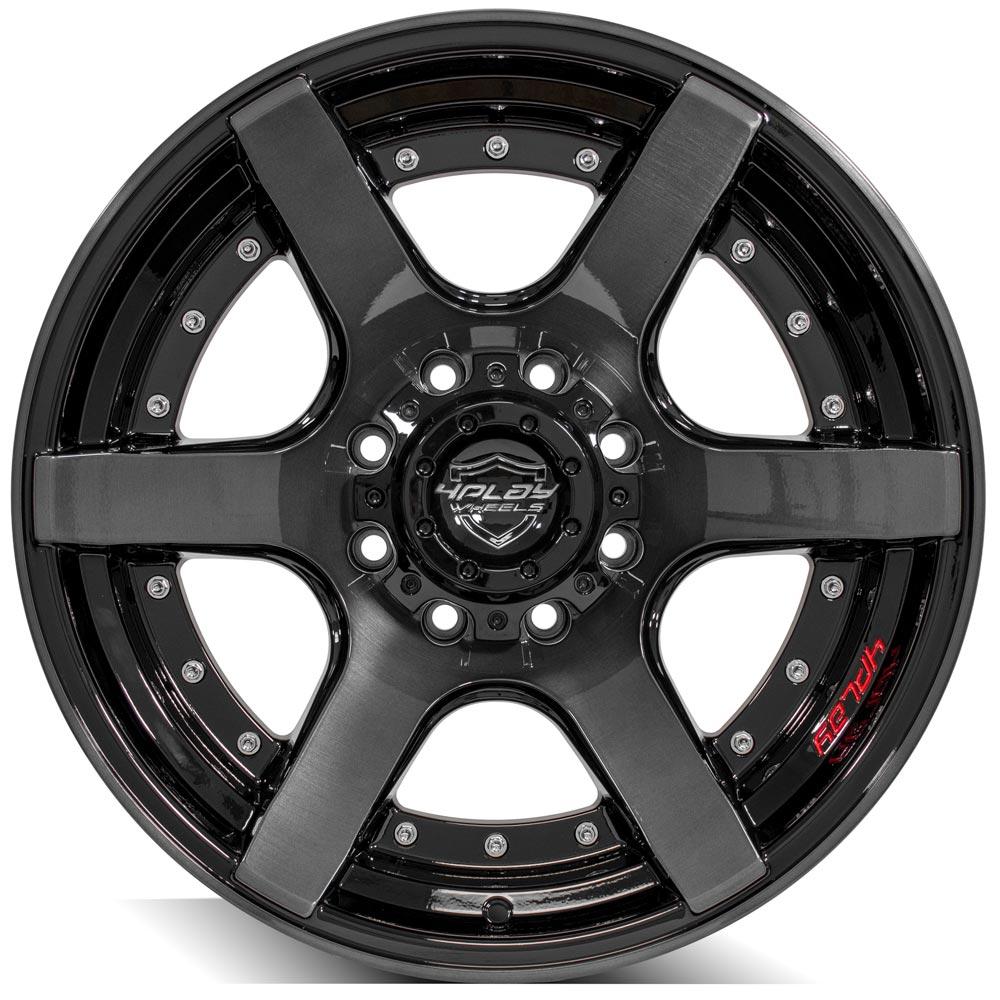 20x10 4PLAY 4P60 Gloss Black w/ Brushed Face & Tinted Clear Wheel 8x6.5 (-24mm)
