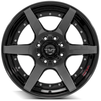 22x10 4PLAY 4P60 Gloss Black w/ Brushed Face & Tinted Clear Wheel 8x170 (-24mm)