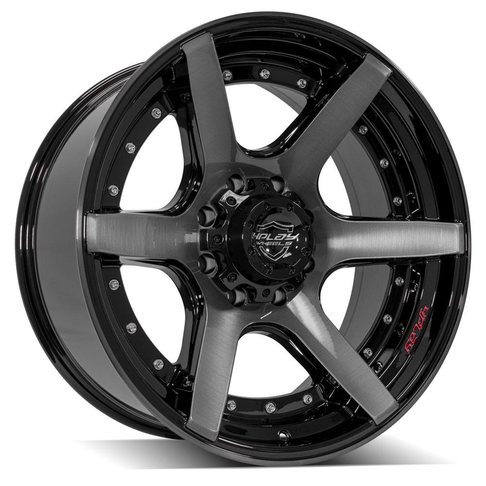 22x10 4PLAY 4P60 Gloss Black w/ Brushed Face & Tinted Clear Wheel 8x170 (-24mm)