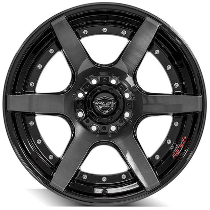 22x10 4PLAY 4P60 Gloss Black w/ Brushed Face & Tinted Clear Wheel 8x6.5 (-24mm)