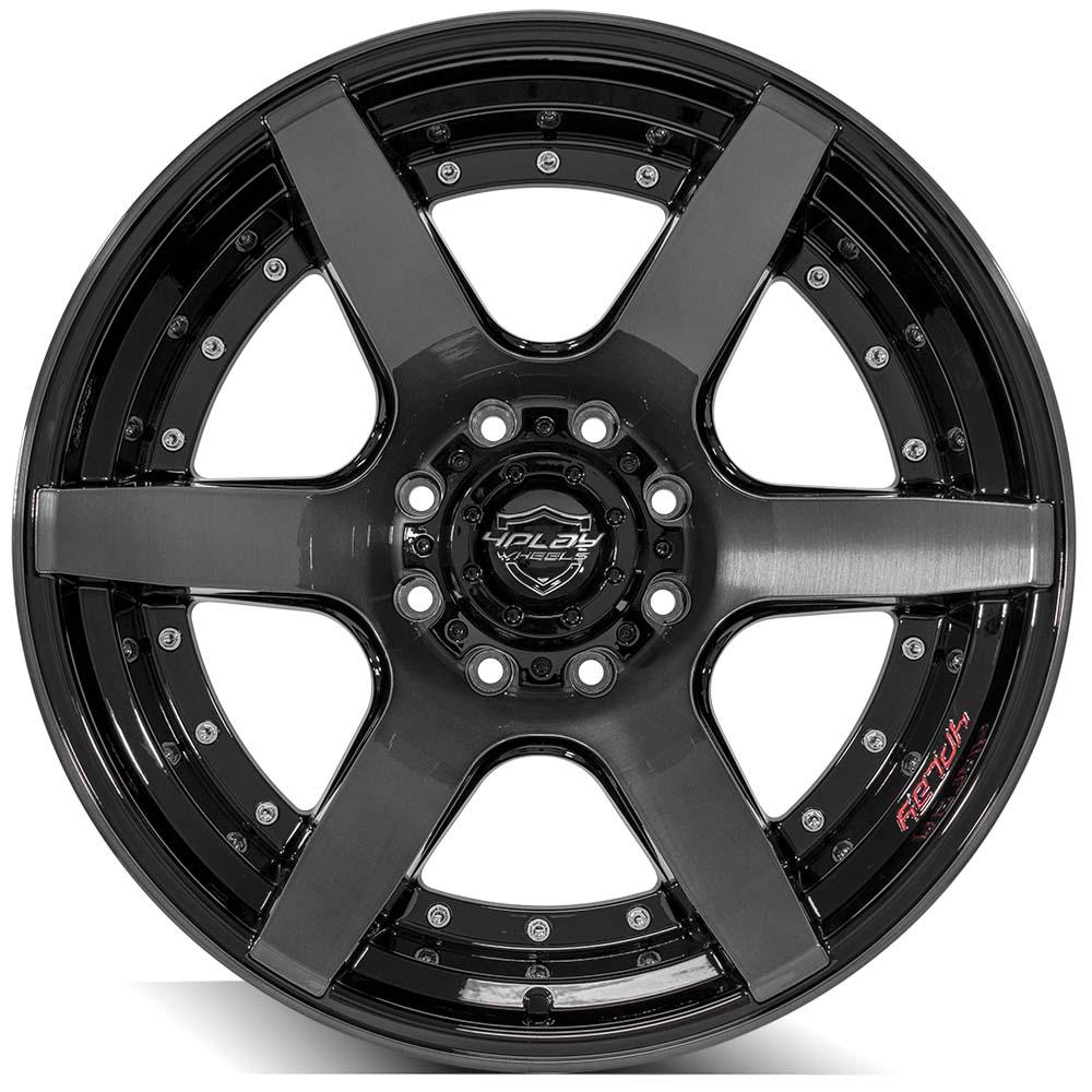 22x12 4PLAY 4P60 Gloss Black w/ Brushed Face & Tinted Clear Wheel 8x170 (-44mm)