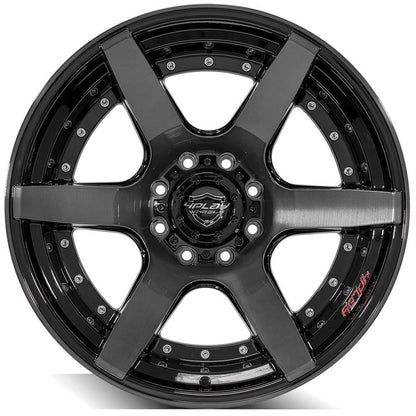 22x12 4PLAY 4P60 Gloss Black w/ Brushed Face & Tinted Clear Wheel 8x6.5 (-44mm)