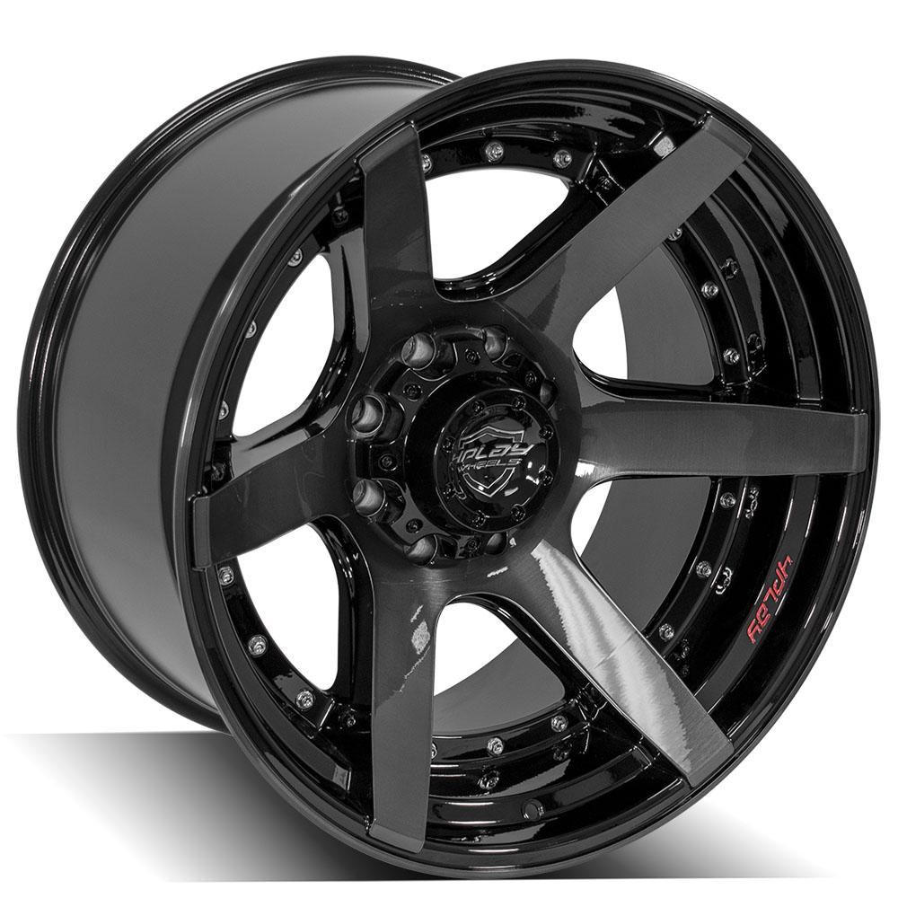 22x12 4PLAY 4P60 Gloss Black w/ Brushed Face & Tinted Clear Wheel 8x6.5 (-44mm)