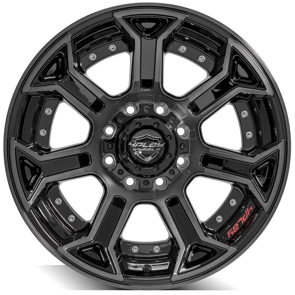 20x10 4PLAY 4P70 Gloss Black w/ Brushed Face & Tinted Clear Wheel 8x6.5 (-24mm)