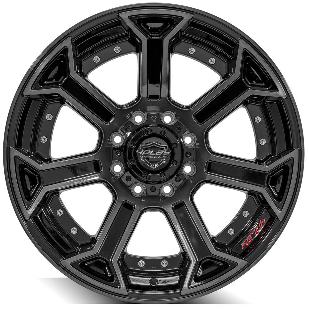 22x10 4PLAY 4P70 Gloss Black w/ Brushed Face & Tinted Clear Wheel 8x180 (-24mm)