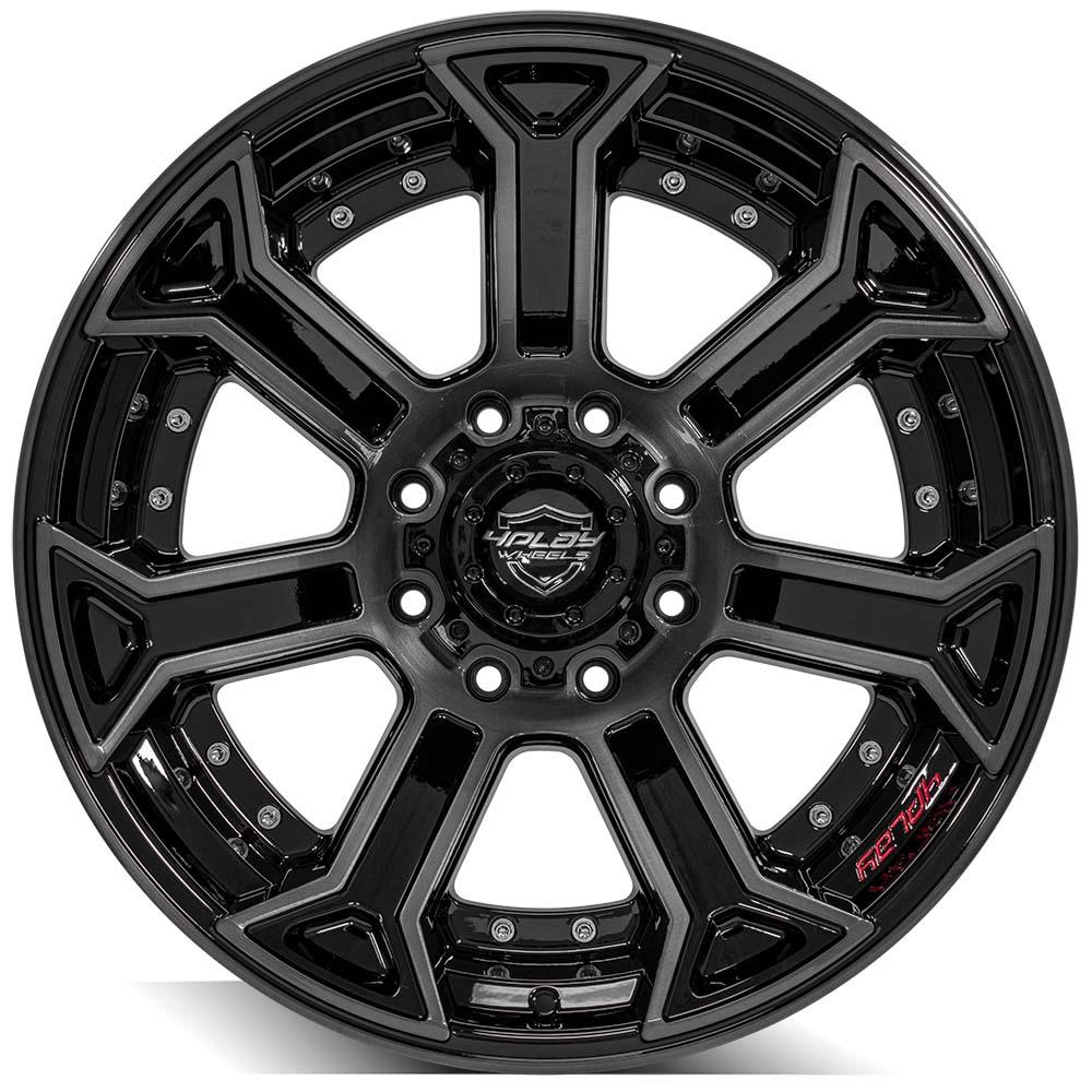 22x12 4PLAY 4P70 Gloss Black w/ Brushed Face & Tinted Clear Wheel 8x180 (-44mm)