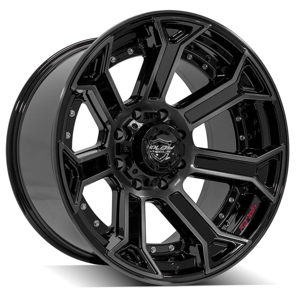 22x12 4PLAY 4P70 Gloss Black w/ Brushed Face & Tinted Clear Wheel 8x180 (-44mm)
