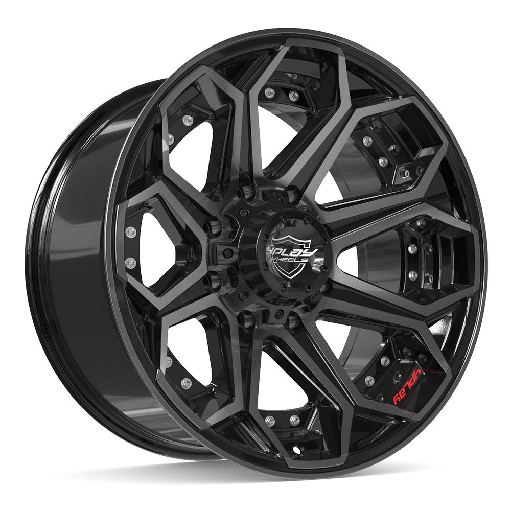 20x10 4PLAY 4P80R Gloss Black w/ Brushed Face & Tinted Clear Wheel 8x180 (-24mm)