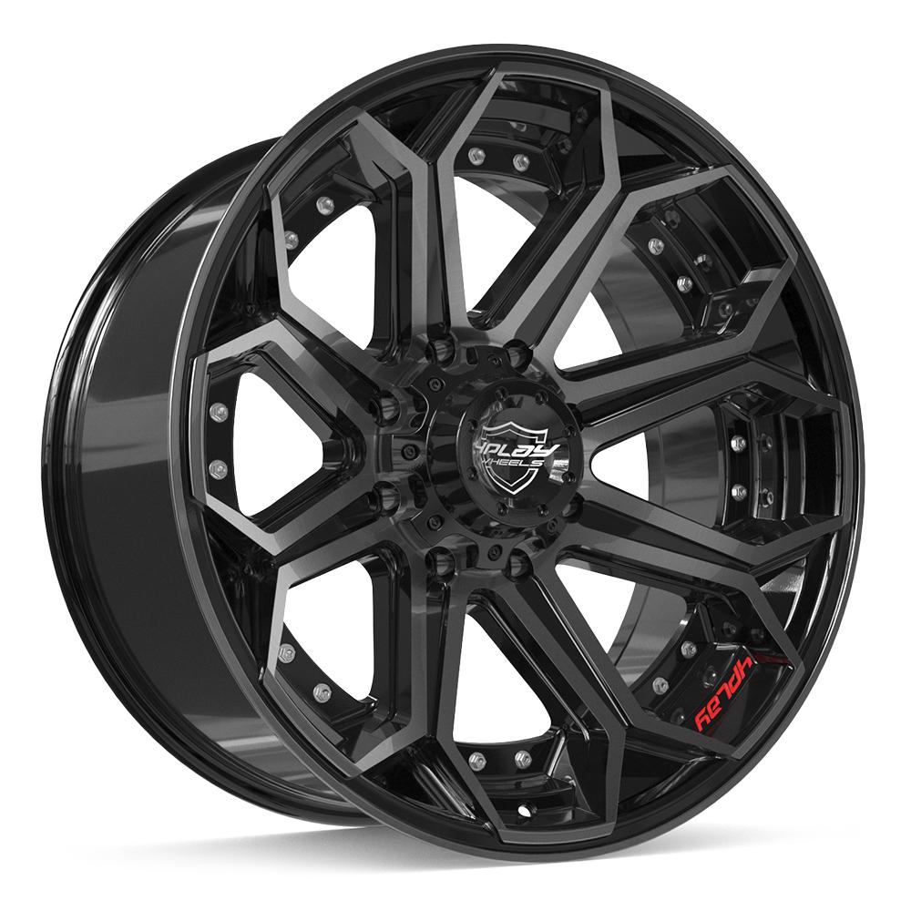22x10 4PLAY 4P80R Gloss Black w/ Brushed Face & Tinted Clear Wheel 8x180 (-24mm)
