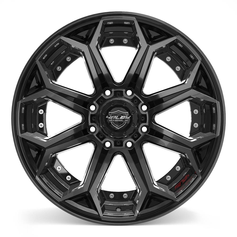22x12 4PLAY 4P80R Gloss Black w/ Brushed Face & Tinted Clear Wheel 8x6.5 (-44mm)