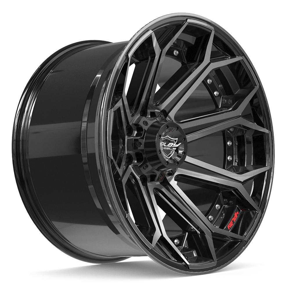 22x12 4PLAY 4P80R Gloss Black w/ Brushed Face & Tinted Clear Wheel 8x6.5 (-44mm)