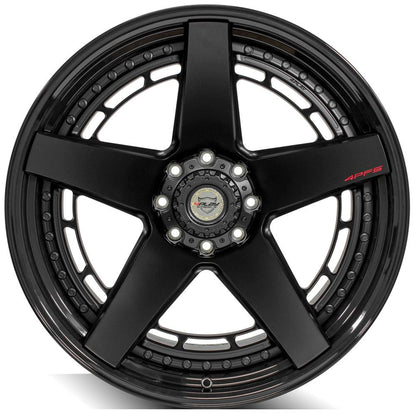 24x14 4PLAY 4PF5 Matte Black Center w/ Gloss Black Barrel Wheel 8x180 (-76mm)