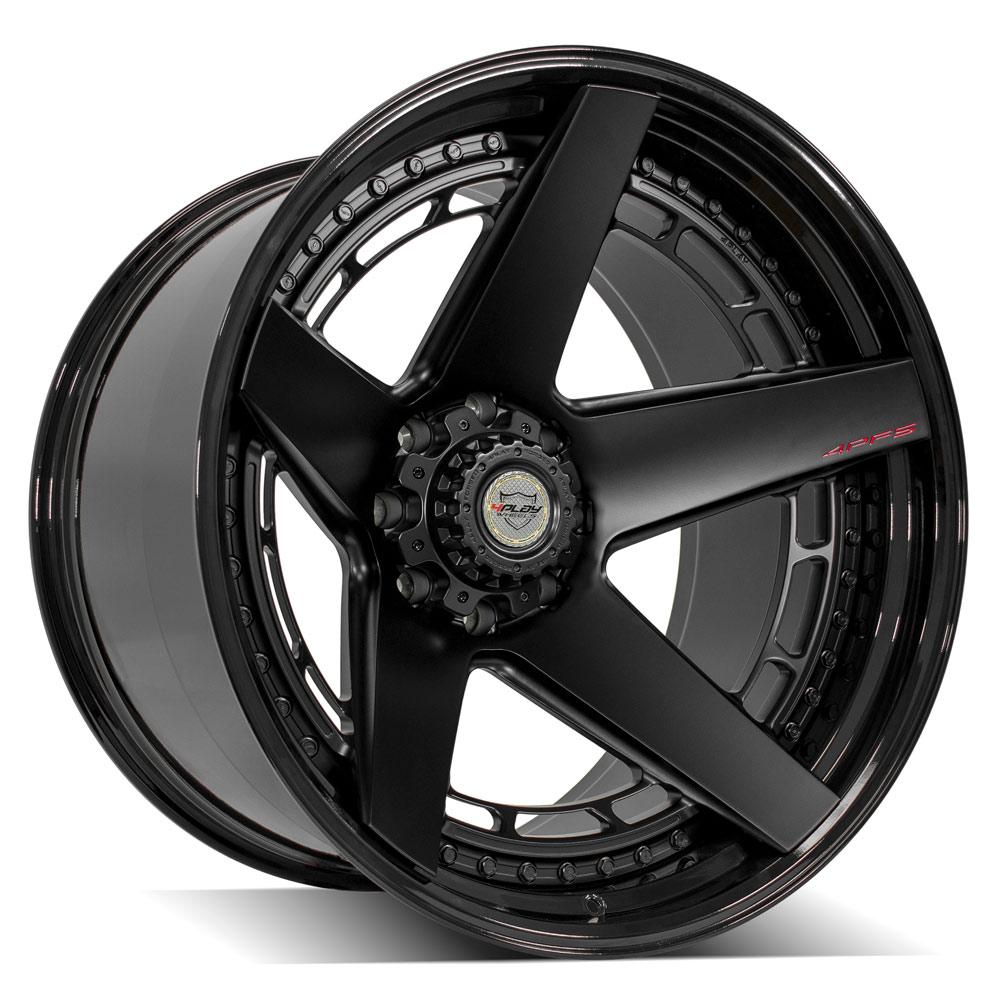 24x14 4PLAY 4PF5 Matte Black Center w/ Gloss Black Barrel Wheel 8x180 (-76mm)