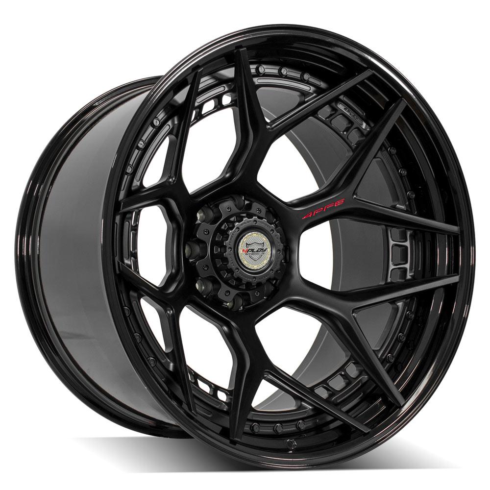 24x14 4PLAY 4PF6 Matte Black Center w/ Gloss Black Barrel Wheel 8x170 (-76mm)