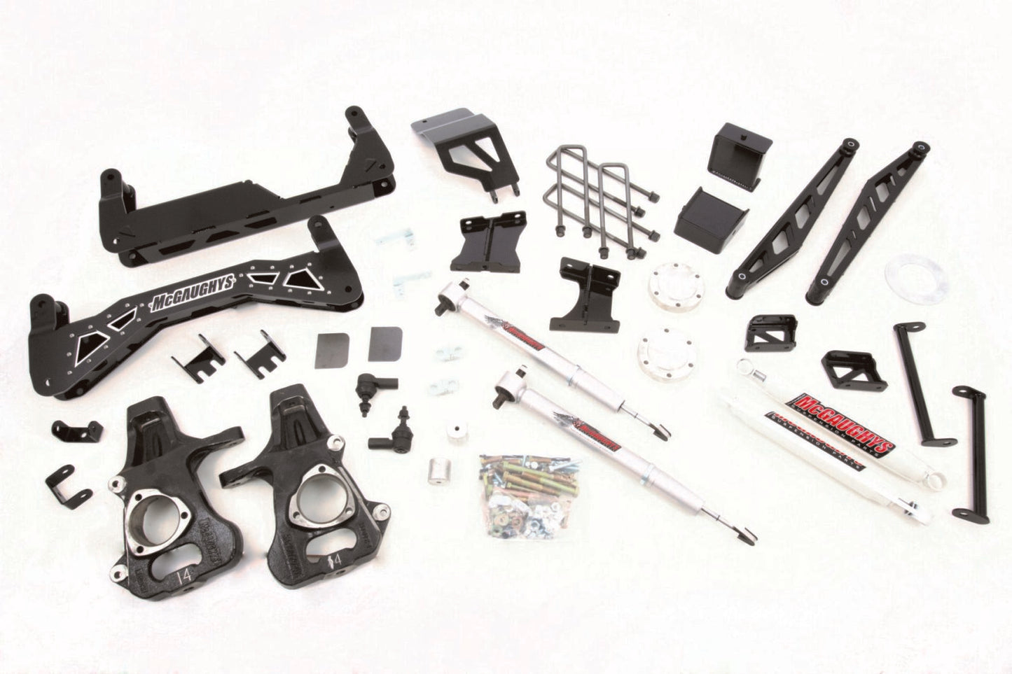 McGaughys 7-9 Inch Premium Lift Kit S/S Black 2014-2018 Silverado/Sierra 1500 with Stamped Steel/ Alum Control Arms 4WD