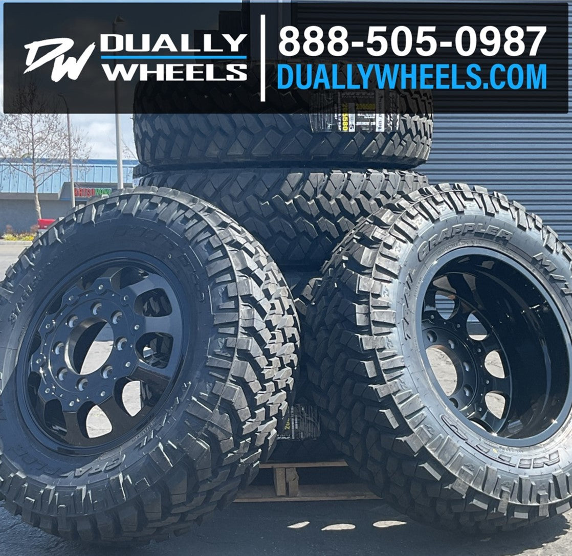 22x8.25 DDC The Shield Gloss Black FORD/DODGE DUALLY Wheels 10x225 Set of 6