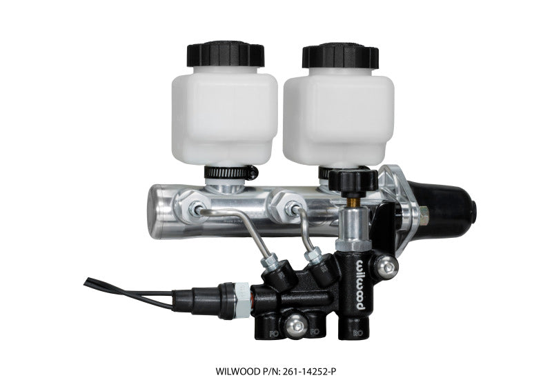 Wilwood Tandem Remote M/C Kit w L/H Bracket & Prop Valve - 1 1/8in Bore Ball Burnished