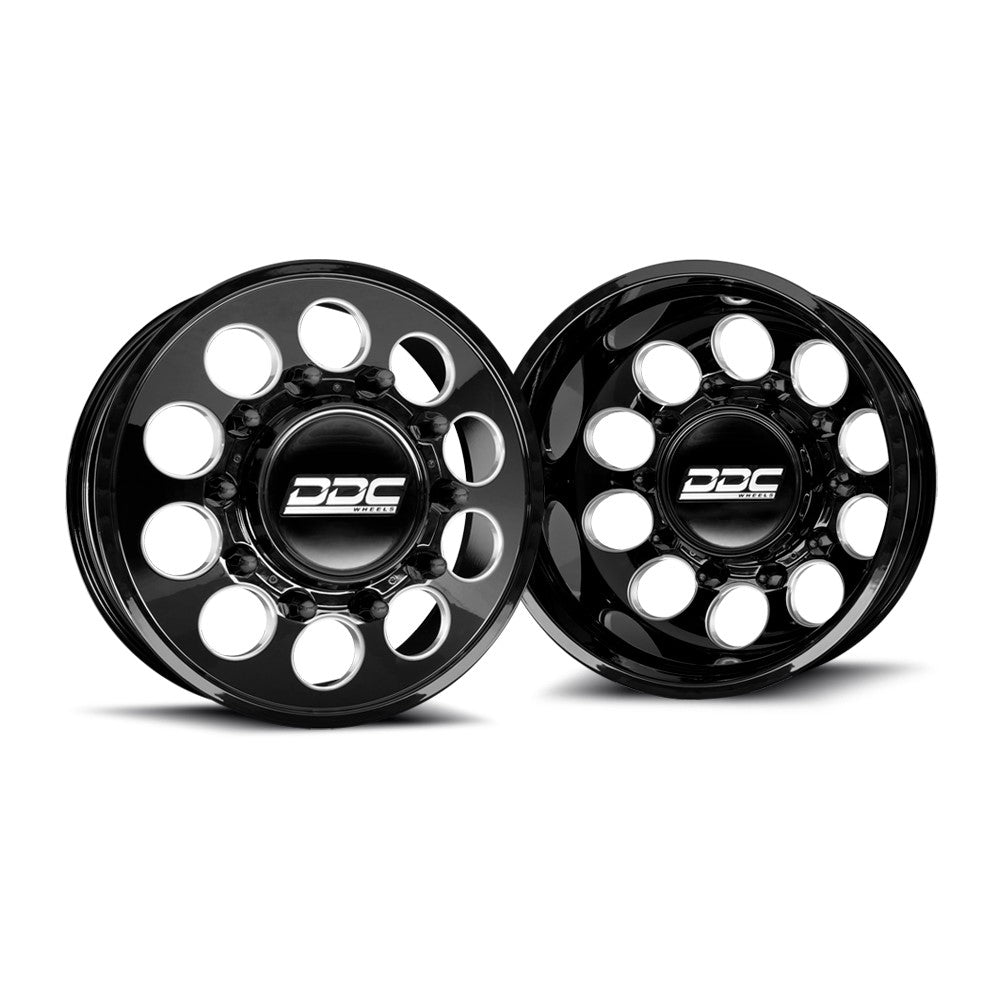 20x8.5 DDC The Hole Black Milled 11-UP GM DUALLY Wheels 8x210 Set of 6 (Lug Nuts Included) Fits up to 12.50 tire