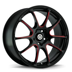 18x8 Konig 24BR Illusion Gloss Black with Red Spoke Wheel 5x4.5 (45mm)