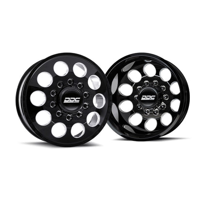20x8.5 DDC The Hole Black Milled FORD/DODGE DUALLY Wheels 10x225 Set of 6 (Lug Nuts Included) Fits up to 12.50 tire