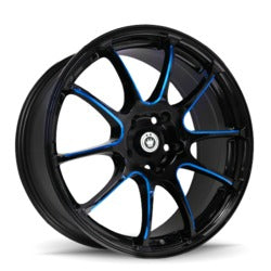 18x8 Konig 24BB Illusion Gloss Black with Blue Spoke Wheel 5x4.5 (45mm)