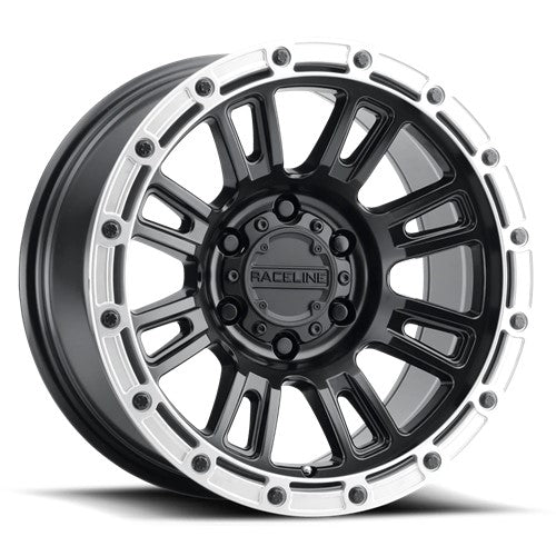 17x8 Raceline 956BS Compass Satin Black With Silver Ring Wheel 5x4.25 (30mm)