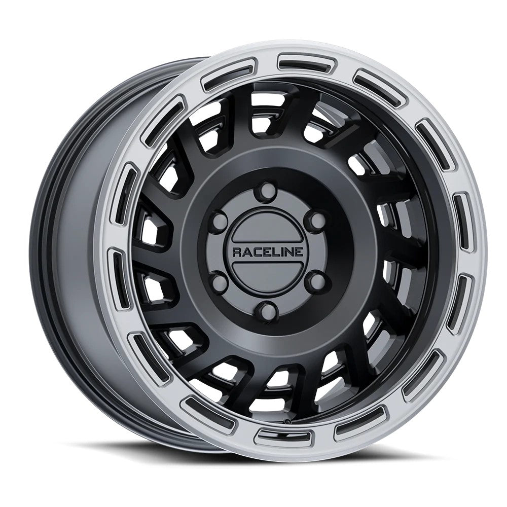 18x9 Raceline 957BS Halo Satin Black With Silver Ring Wheel 8x170 (-12mm)
