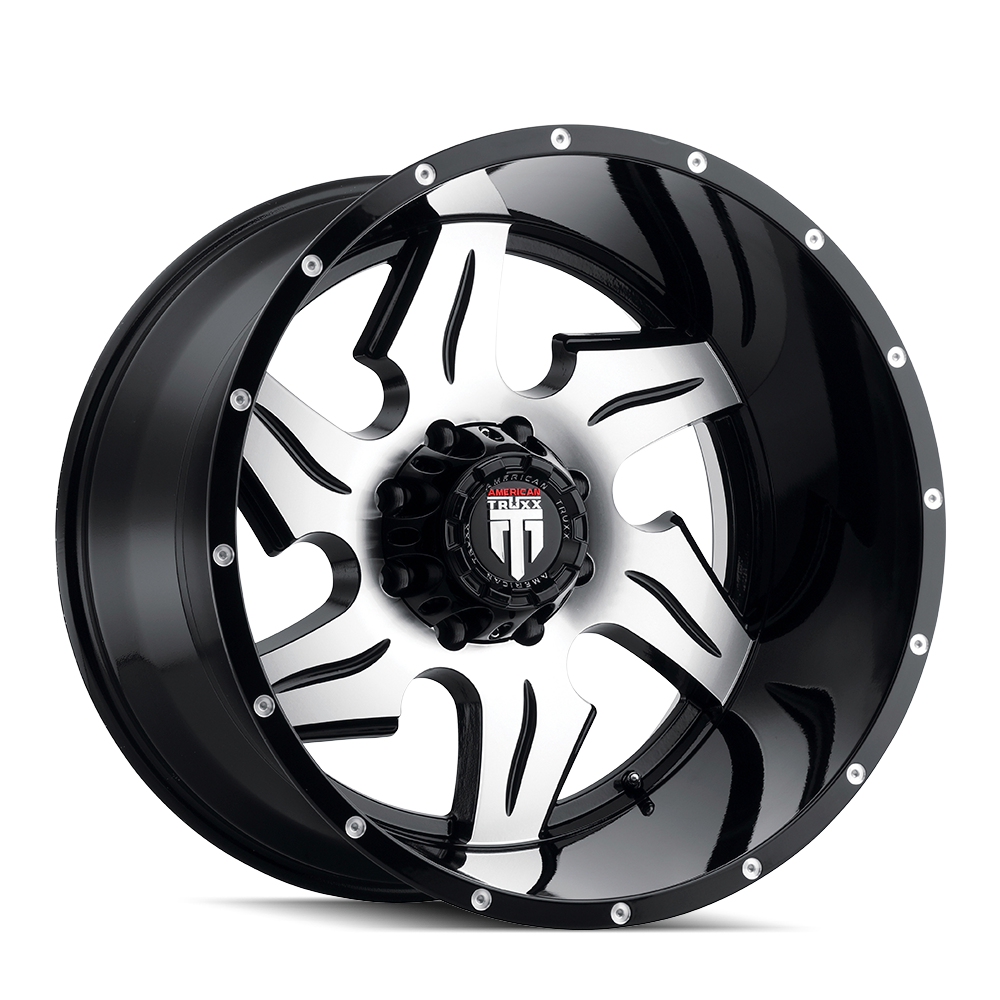 22x14 American Truxx Ninja Black/Machined Wheel 6x135 (-76mm)