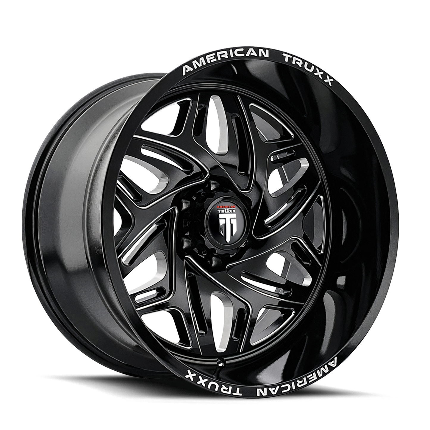 22x12 American Truxx AT1914 Euphoria Gloss Black Milled Wheel 6x135 (-44mm)