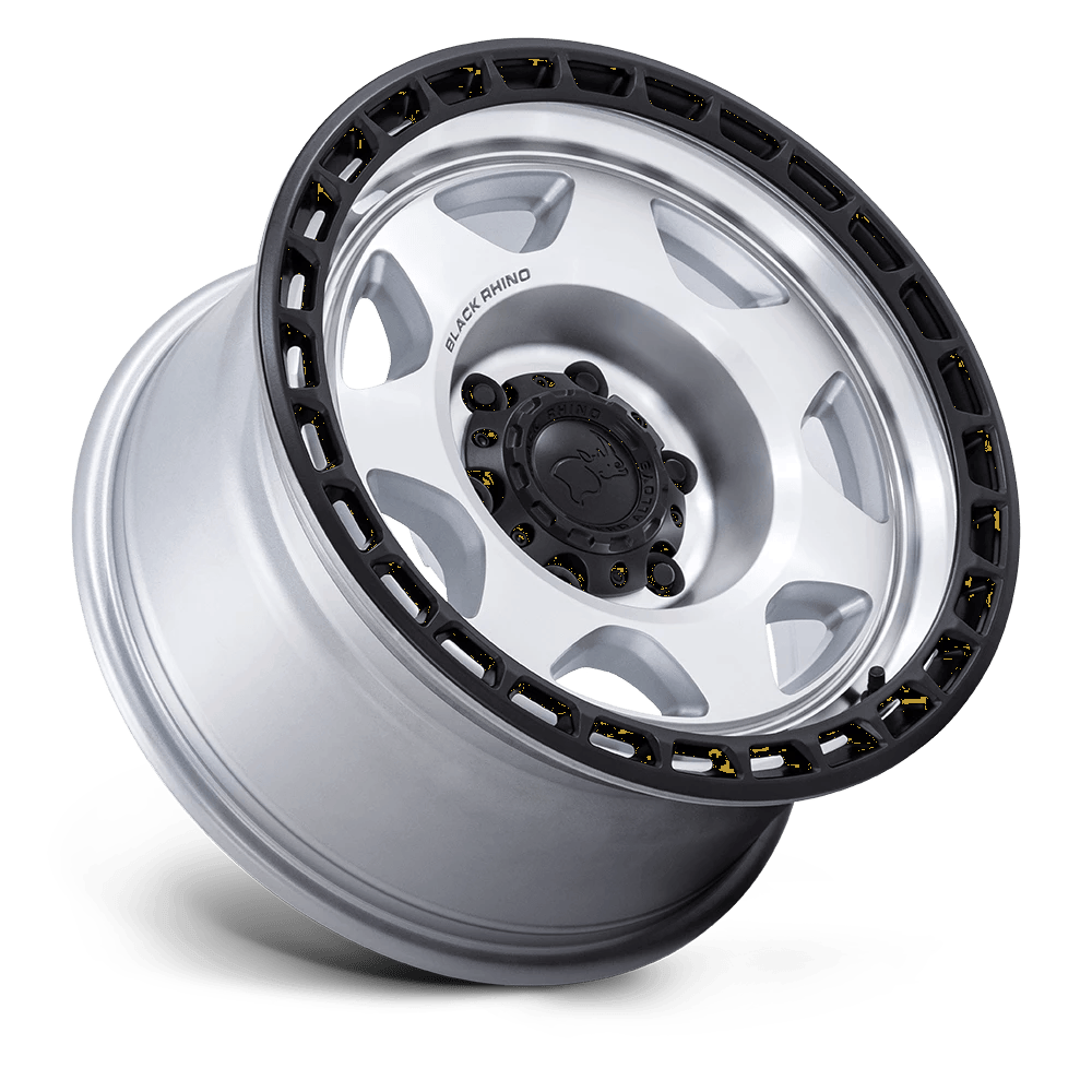 17x8.5 Black Rhino BR018 Voyager Silver Machined Black Lip Wheel 5x5 (-10mm)