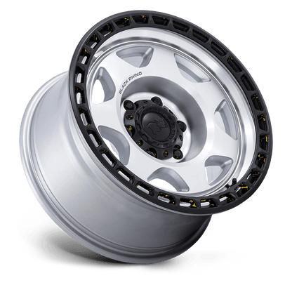 17x8.5 Black Rhino BR018 Voyager Silver Machined Black Lip Wheel 5x5 (-10mm)