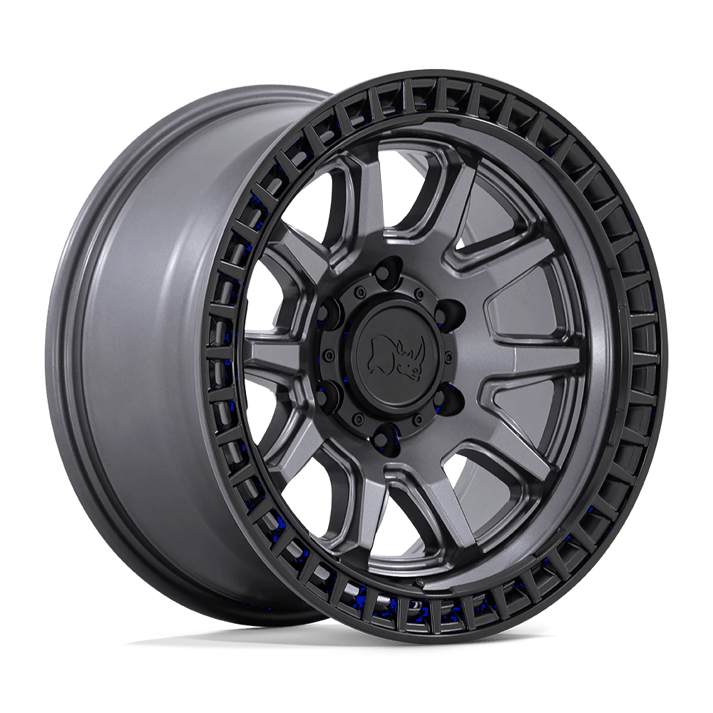 17x8.5 Black Rhino Calico Matte Gunmetal With Matte Black Lip Wheel 5x5 (34mm)