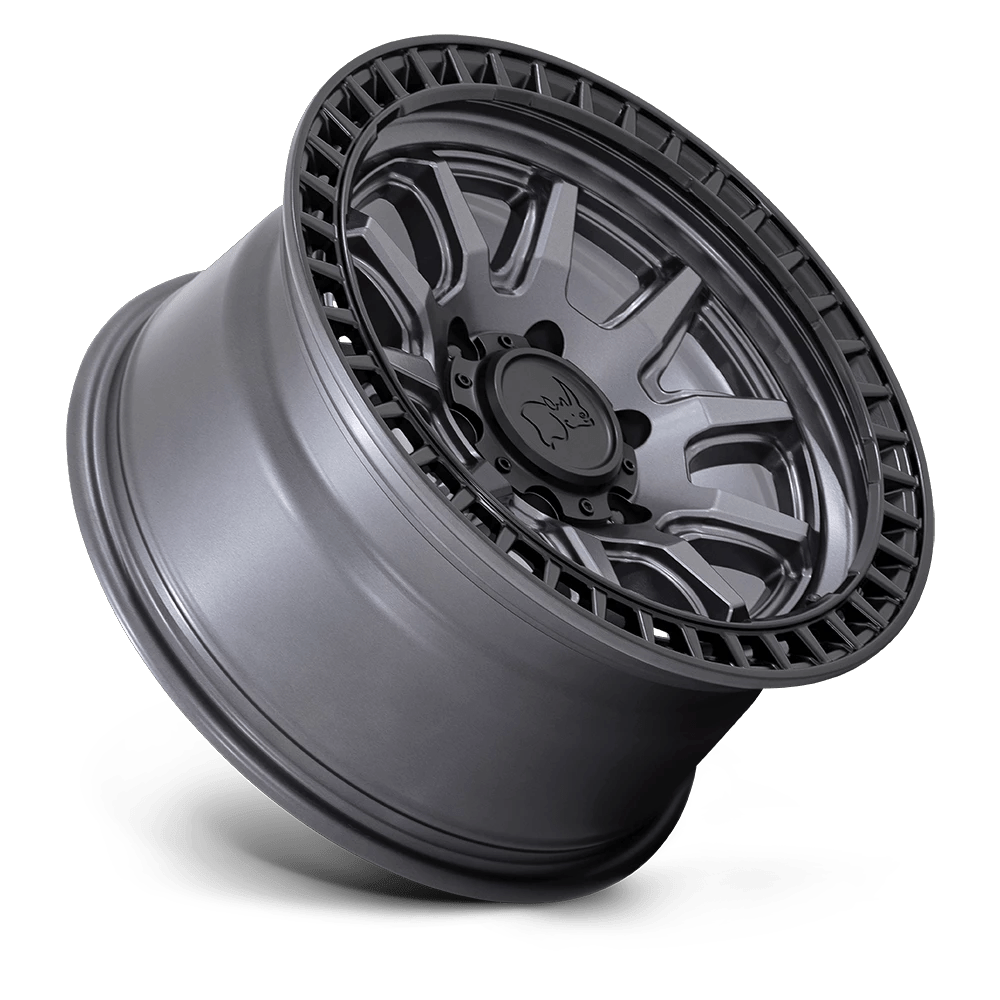 17x8.5 Black Rhino Calico Matte Gunmetal With Matte Black Lip Wheel 5x5 (34mm)