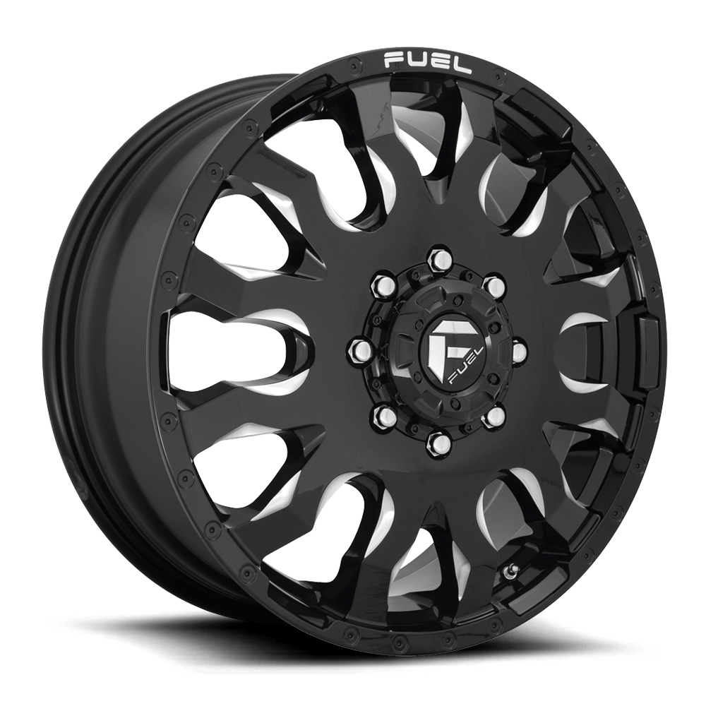 20x8.25 Fuel  D673 Blitz DUALLY Front Gloss Black Milled Wheel 8x6.5 (105mm)
