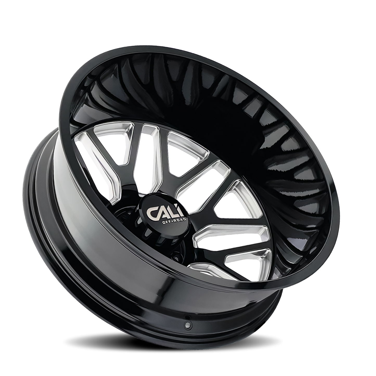 22x8.25 Cali 9115D Invader DUALLY REAR Gloss Black/Milled Wheel 8x210 (-232mm)