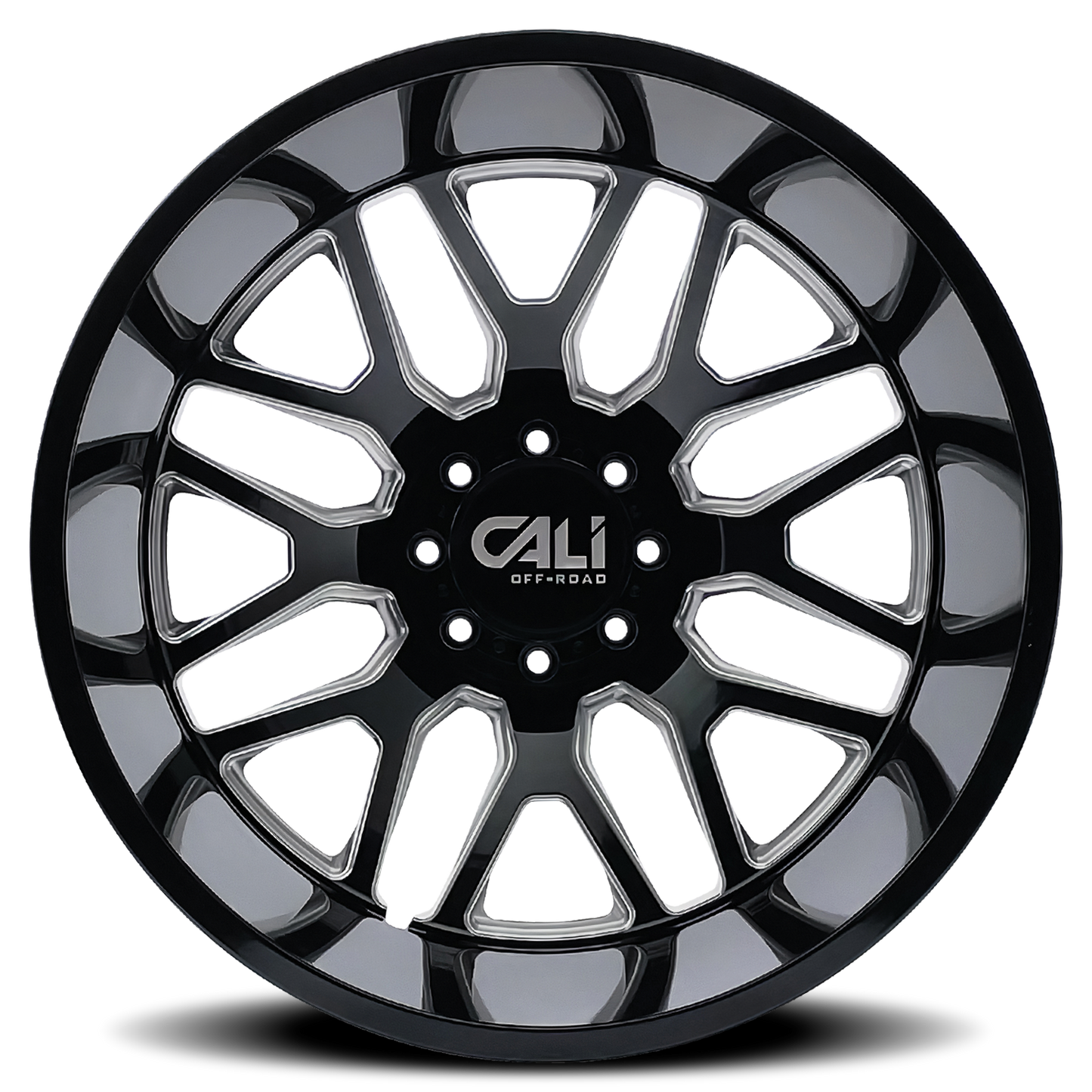 22x8.25 Cali 9115D Invader DUALLY REAR Gloss Black/Milled Wheel 8x210 (-232mm)