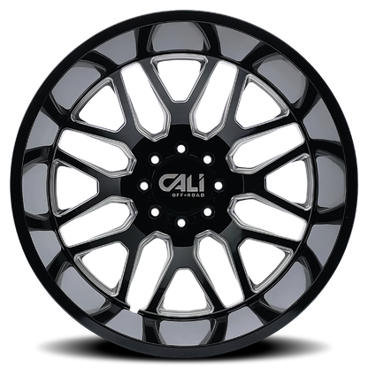 22x8.25 Cali 9115D Invader DUALLY REAR Gloss Black/Milled Wheel 8x210 (-232mm)