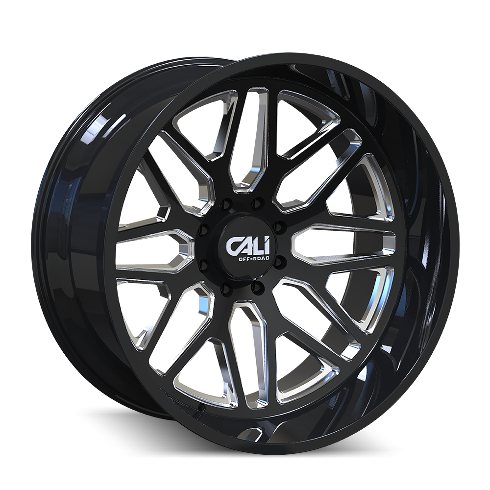 20x12 Cali Off-Road 9115 Invader Gloss Black/Milled Spokes Wheel 6x135 (-51mm)