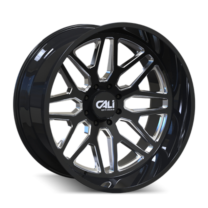 20x12 Cali Off-Road 9115 Invader Gloss Black/Milled Spokes Wheel 6x135 (-51mm)