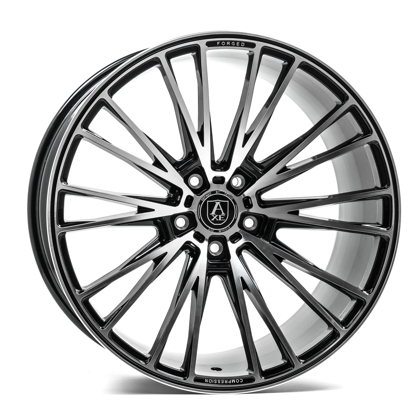 20x8.5 Axe Wheels CF2 Black and Polished Face FORGED Wheel 5x120 (40mm)