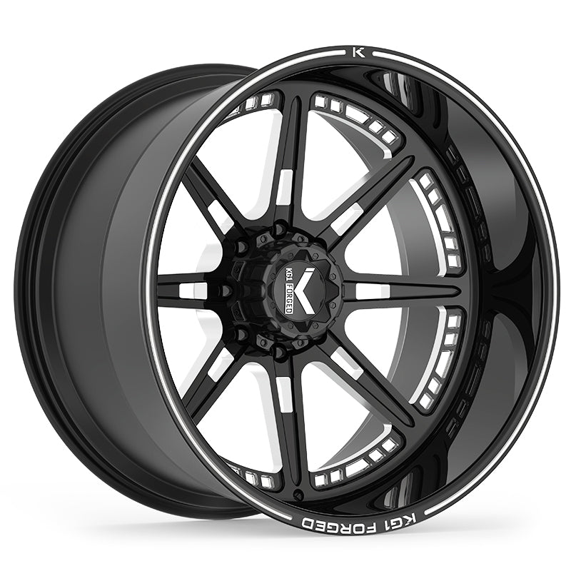 22x14 KG1 KC007 Compass Gloss Black Premium Milled FORGED Wheel 8x6.5 (-76mm)